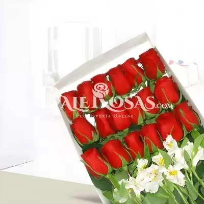 Caja de 18 Rosas Rojas - Rosas - Una delicada caja esconde los más intensos sentimientos del alma, sentirá como la pasión se apodera de su vida, sorprende a ese ser con este hermoso detalle. Adentro de la caja se ubican 18 rosas rojas y follajes verdes, la caja va con su respectiva tapa. Te recomendamos acompañar este diseño con globos, chocolates, peluches o vinos para hacer aún más especial tu detalle, en el siguiente paso de la compra puedes agregar a tu orden estos productos si lo deseas. - Dalerosas